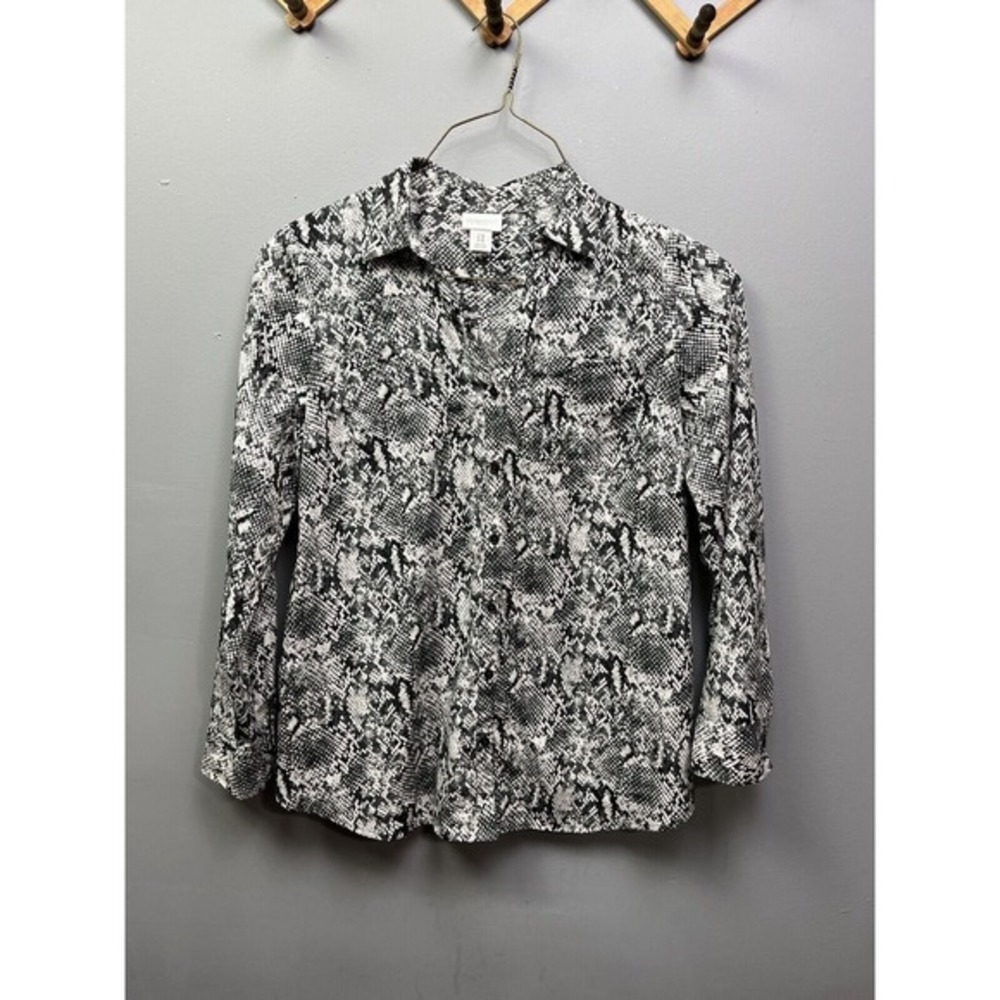 Motherhood Maternity Snakeskin Print Button Down Blouse Grey‎ Black Medium